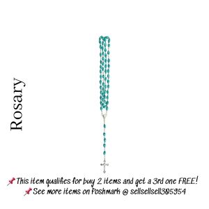 📿🔥 Rosary - Vintage Teal Rosary Beads with Cross in Original Case